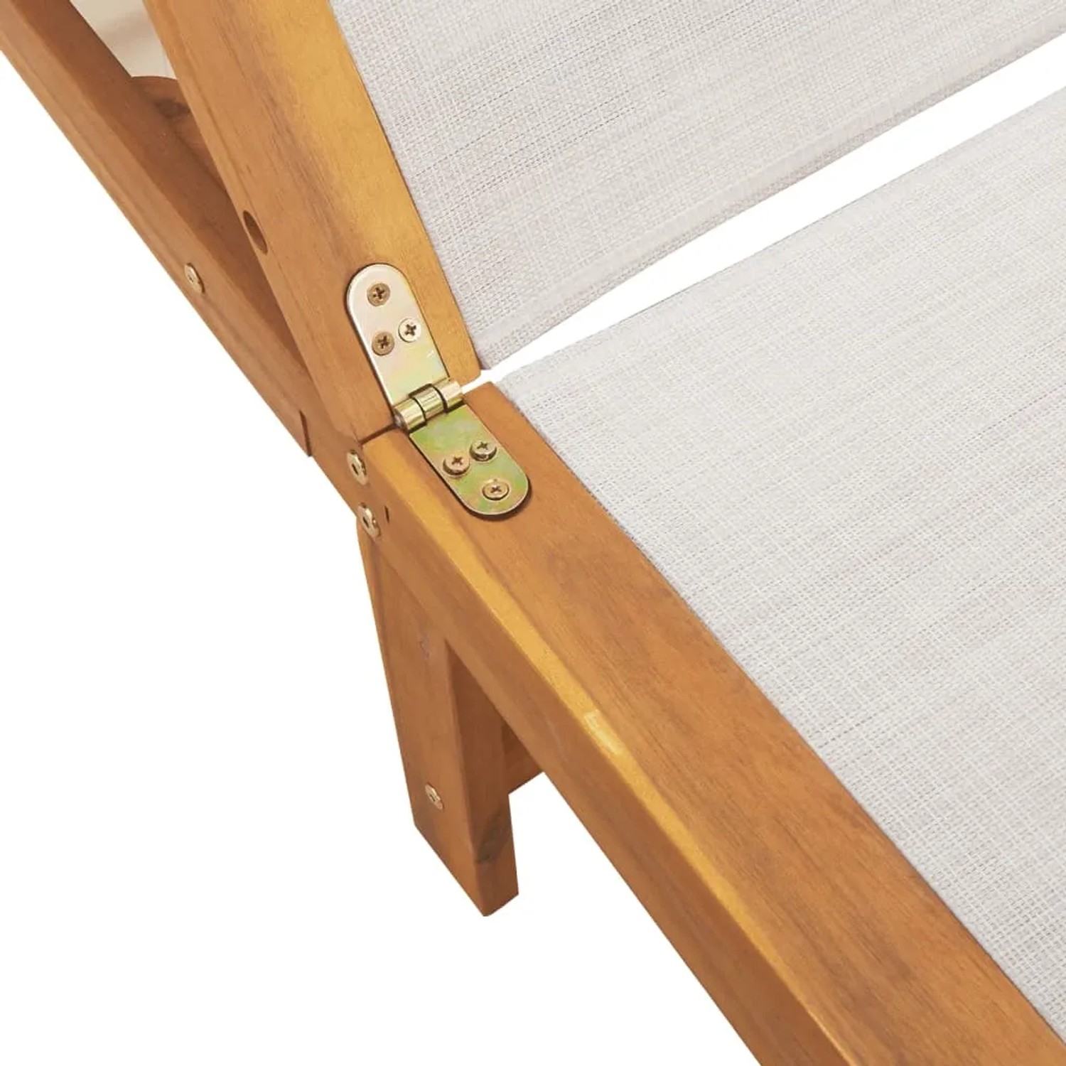 Detailaufnahme: Graue vidaXL Sonnenliege aus Akazienholz und Textilene.