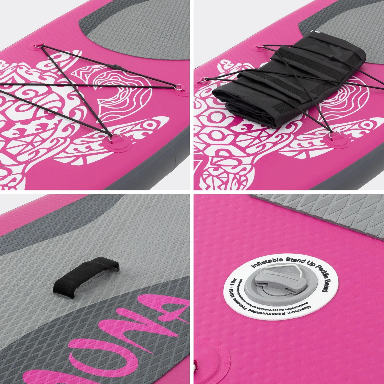Detailansicht: Rosa ECD Germany Stand Up Paddle Board Maona mit Zubehör und Tragegriff.
