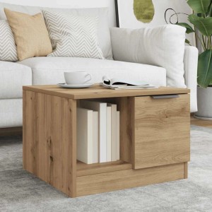 vidaXL Couchtisch Artisan-Eiche 50x50x36 cm aus Holzwerkstoff mit offenem Fach und Tür.