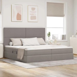 vidaXL Bett mit LED-Lichtleisten mit Kopfteil Taupe 200 x 200 cm Stoff 3372378