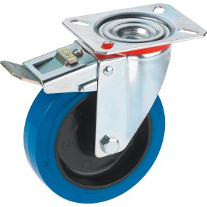 Blaue Transportrolle Ø 125 mm mit Feststeller für Möbel & Geräte bis 200 kg.