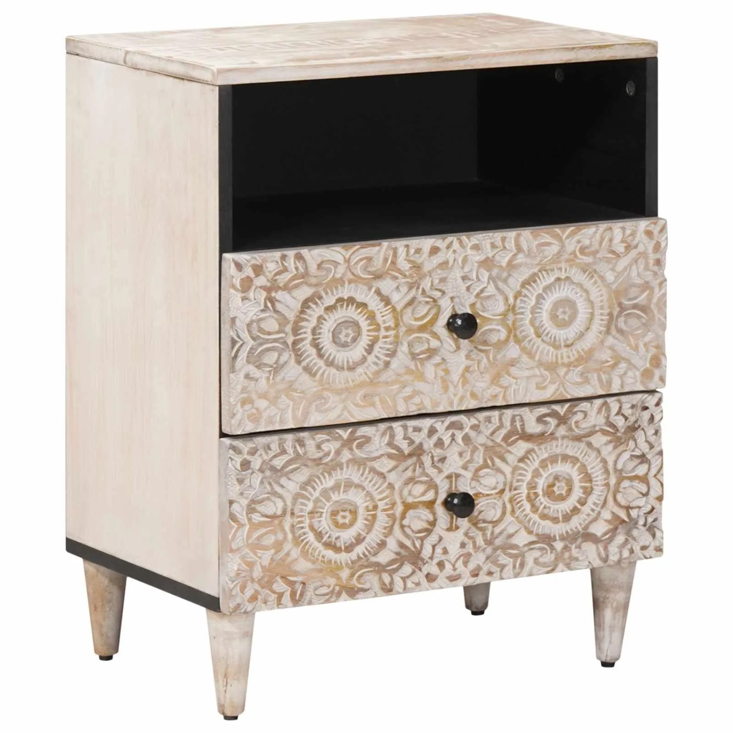 vidaXL Bettkasten mit Schubladen Weiß 50 x 33 x 60 cm Massivholz Mango 4018378