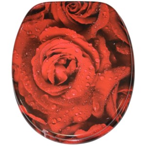 Sanilo WC-Sitz mit Rosenmotiv, Toilettendeckel aus Holz, robust und langlebig.