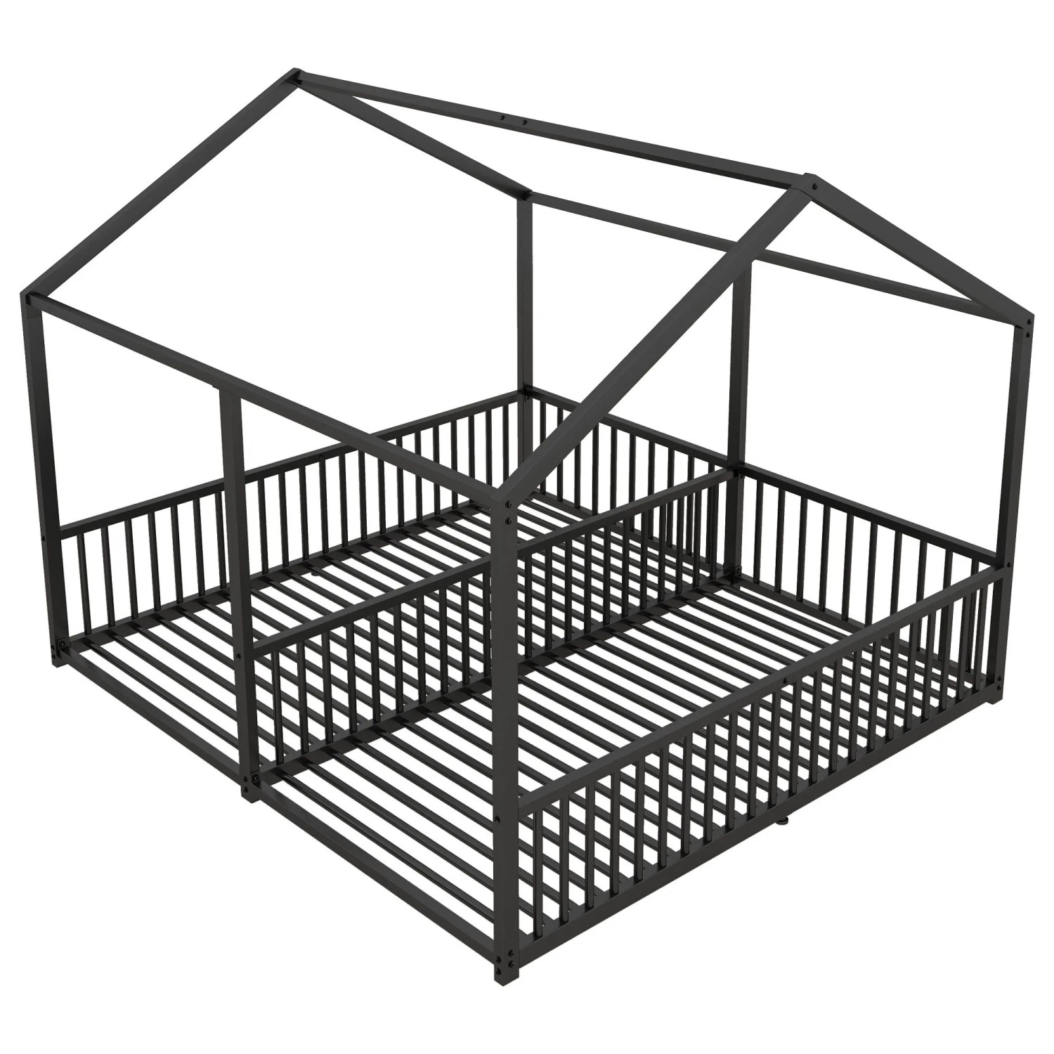okwish Kinderbett 90x200cm mit Hausdesign und Geländer Schwarz ohne Matratze