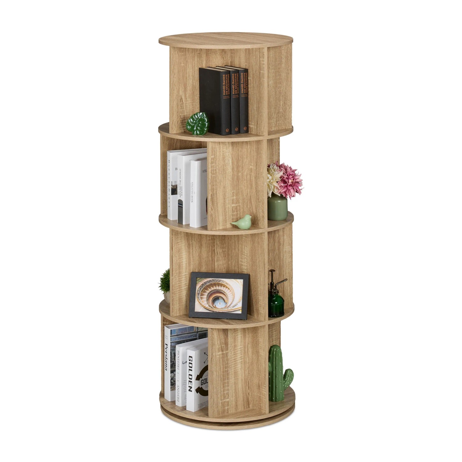 Relaxdays Bücherregal Holzwerkstoff Stahl Natur Drehbar 137 cm x 50 cm 22,4 kg