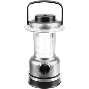 Calima Mini-Campinglaterne LED, silberfarben mit Tragegriff und Drehschalter.