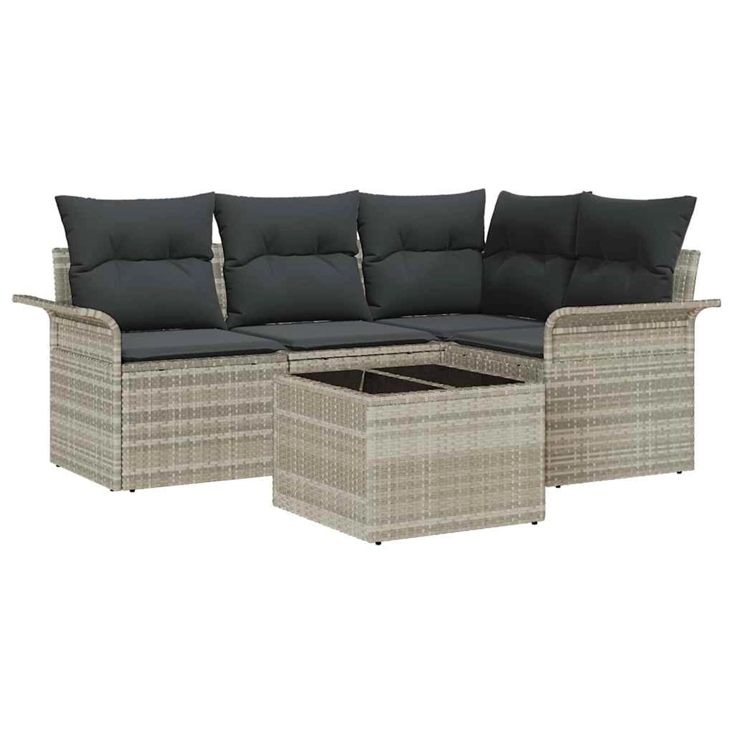 vidaXL Garten-Sofa-Set mit Kissen 5-Tlg Hellgrau Poly Rattan 3345352 günstig online kaufen