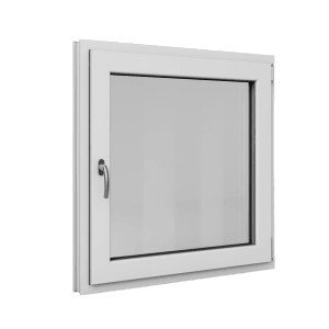 Weißes Roro Basic Kunststofffenster, 95x95 cm, DIN rechts, mit Dreh-Kipp-Funktion und 3-fach Verglasung.