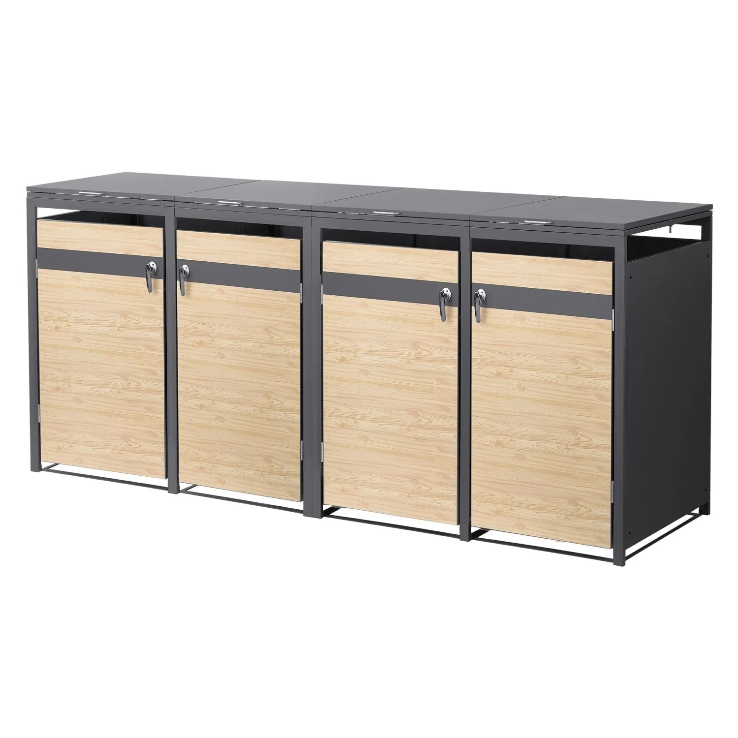 Ml-Design Mülltonnenbox 4er Anthrazit-Holzoptik 264x80x120 cm