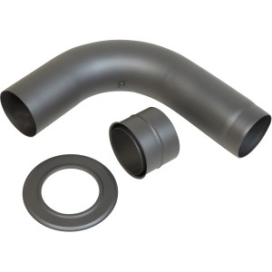 Hark Kaminofen Anschluss-Set Fullform Titan: Ofenrohrbogen, Rosette und Verbindungsstück in Grau.