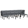 vidaXL 8-tlg. Garten Lounge Set aus Poly Rattan in Schwarz und Grau mit Tisch und Polstern.