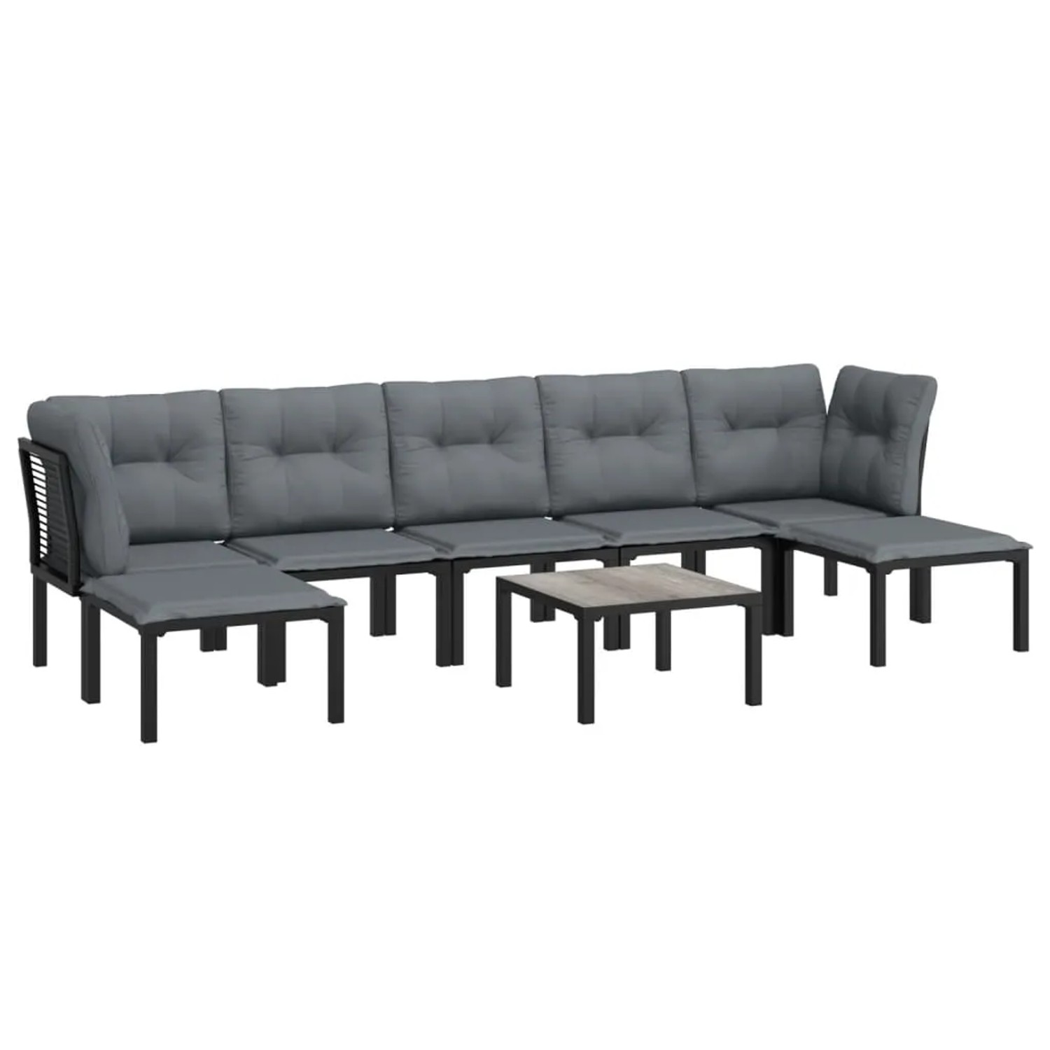 vidaXL 8-tlg. Garten Lounge Set aus Poly Rattan in Schwarz und Grau mit Tisch und Polstern.