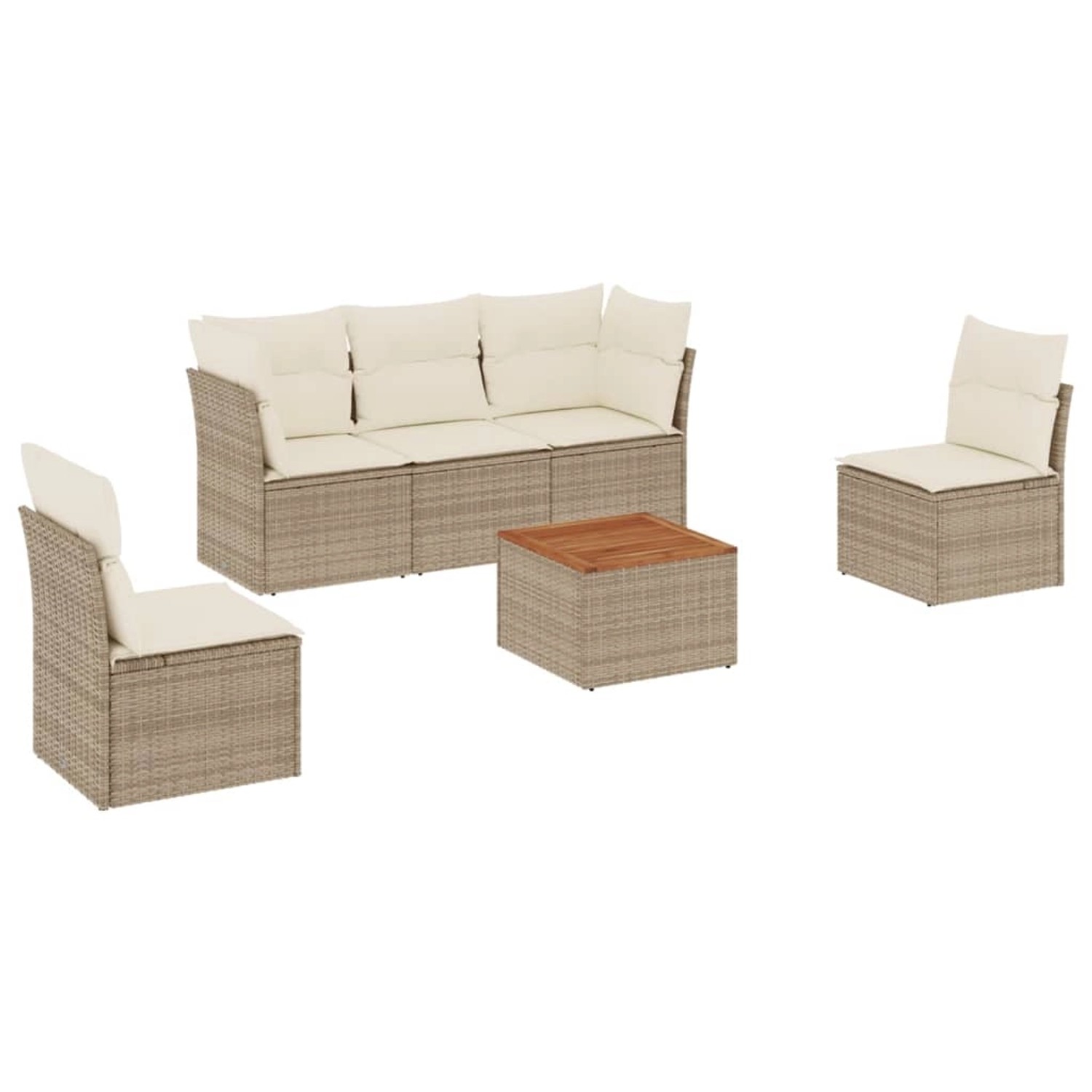 vidaXL 6-Tlg Garten-Sofagarnitur mit Kissen Beige Poly Rattan 3223545 günstig online kaufen