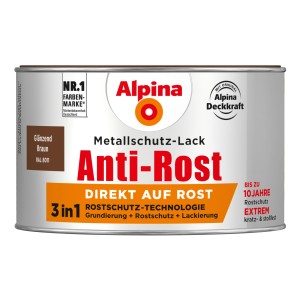 Dose Alpina Metallschutz-Lack Anti-Rost, braun glänzend, 300ml. 3in1: Grundierung, Rostschutz, Lackierung.