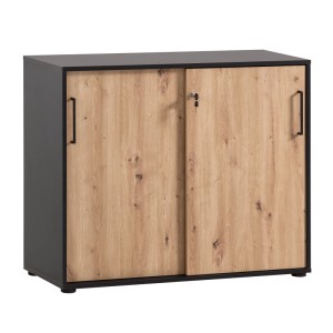 Schildmeyer Schiebetürenschrank Aino, braun-schwarz, 100x84x41cm, mit abschließbaren Türen.