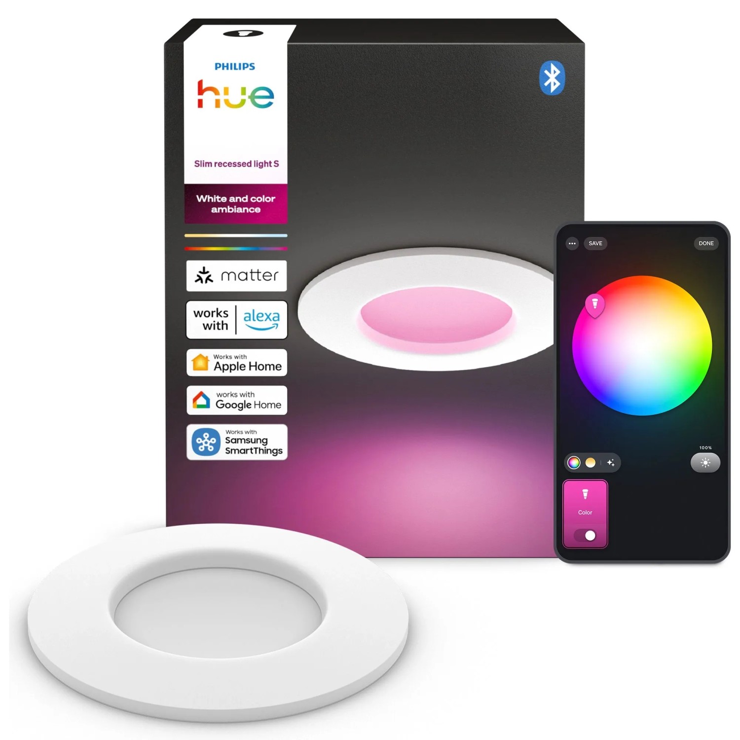 Philips Hue LED-Einbauleuchte Slim White & Color Ambiance Ø 9 cm Weiß