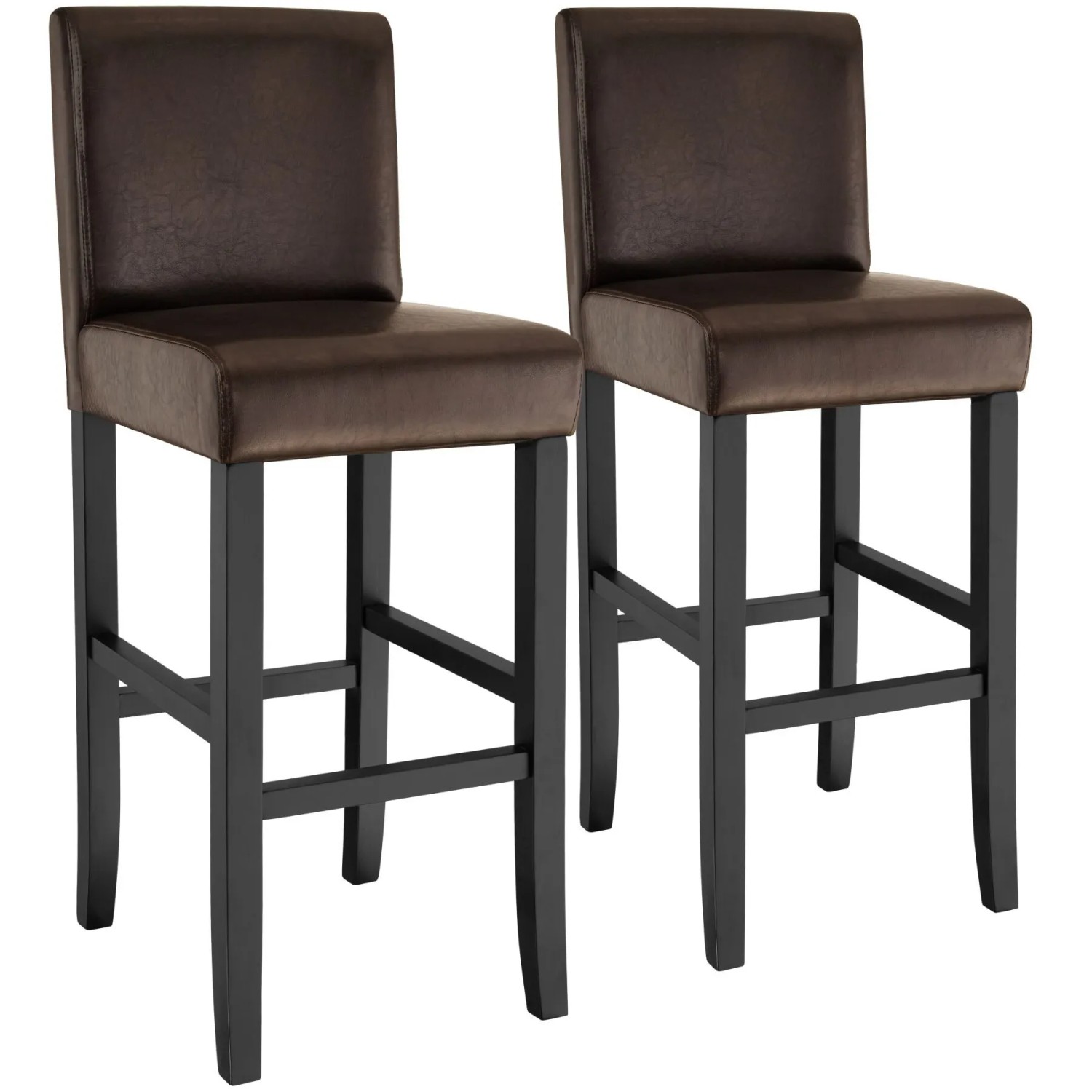 Tectake Barhocker  Gepolstert Mit Rückenlehne Bezug Aus Kunstleder 2Er Set 41 x 40 x 107 cm Braun