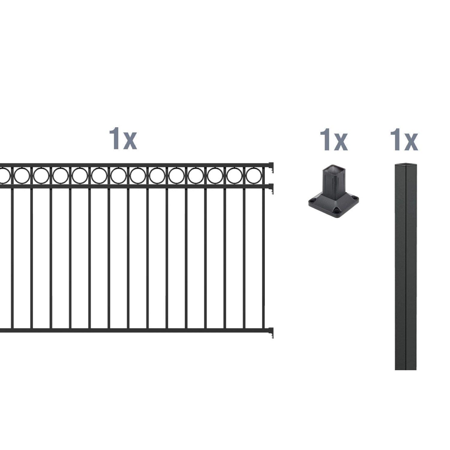 Metallzaun Anbau-Set Circle Schwarz z. Aufschrauben 120 cm x 200 cm