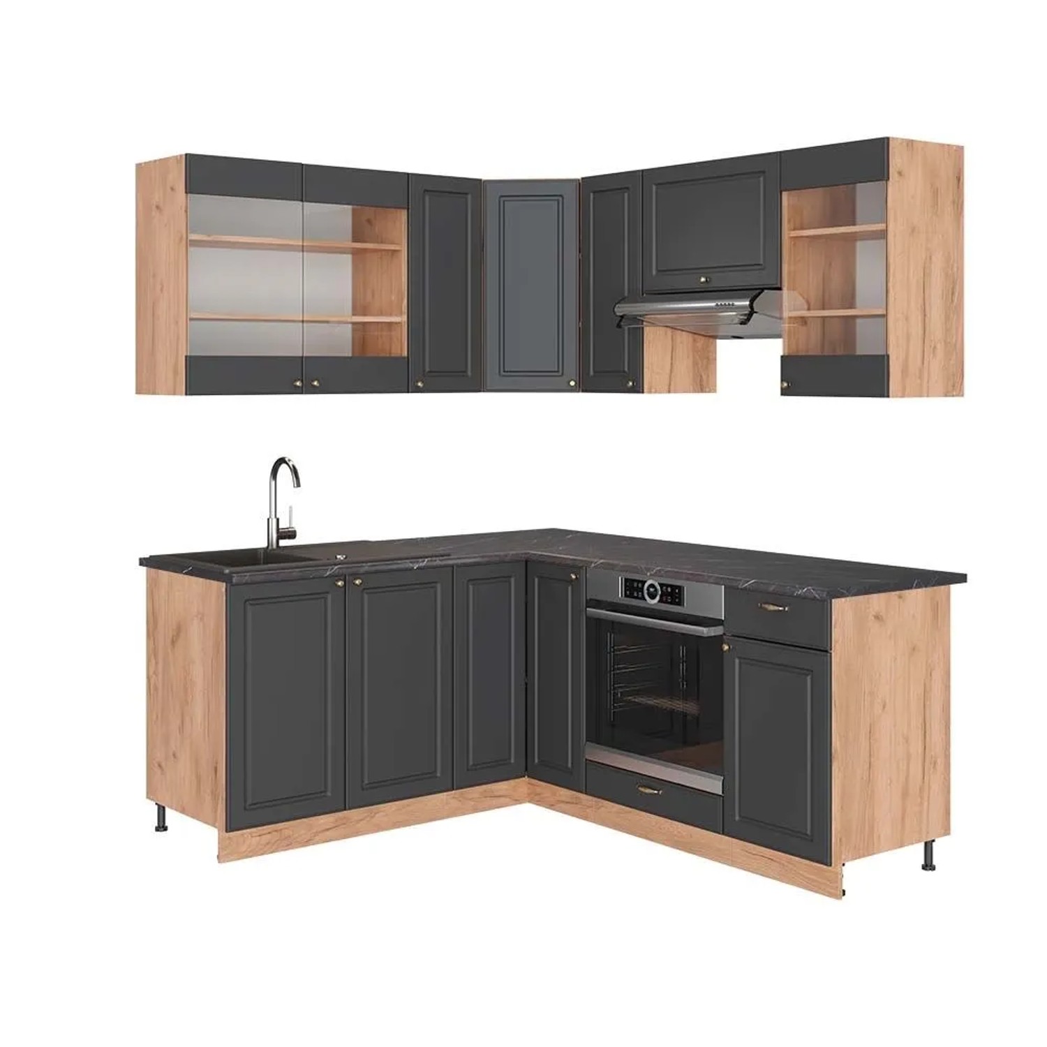 Vicco Eckküche Fame-Line Anthrazit-Gold Landhaus/Goldkraft Eiche 190 x 82, AP Anthrazit
