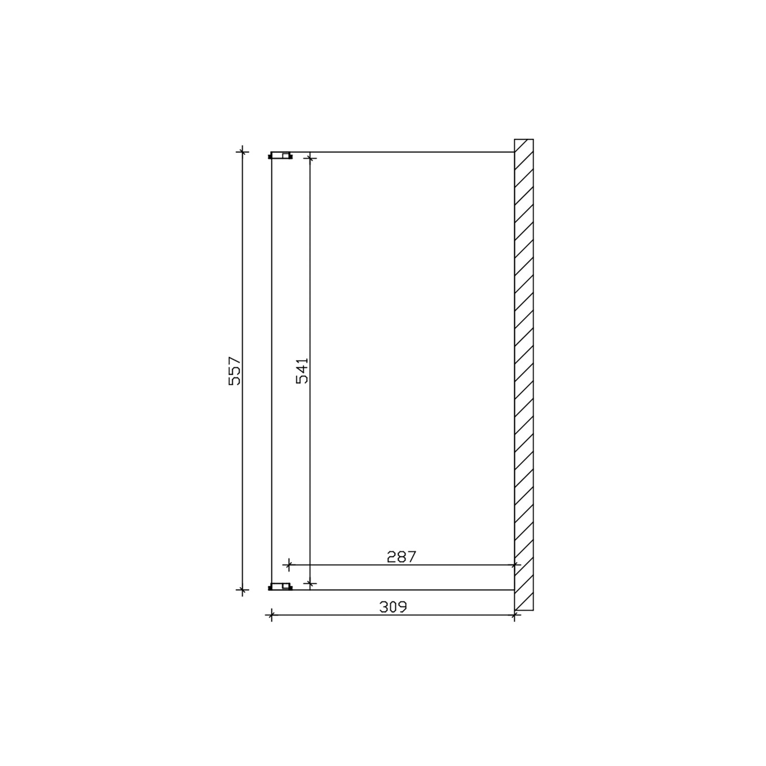 Skizze der Skan Holz Terrassenüberdachung Novara 557x309 cm, Maße und Wandanschluss.