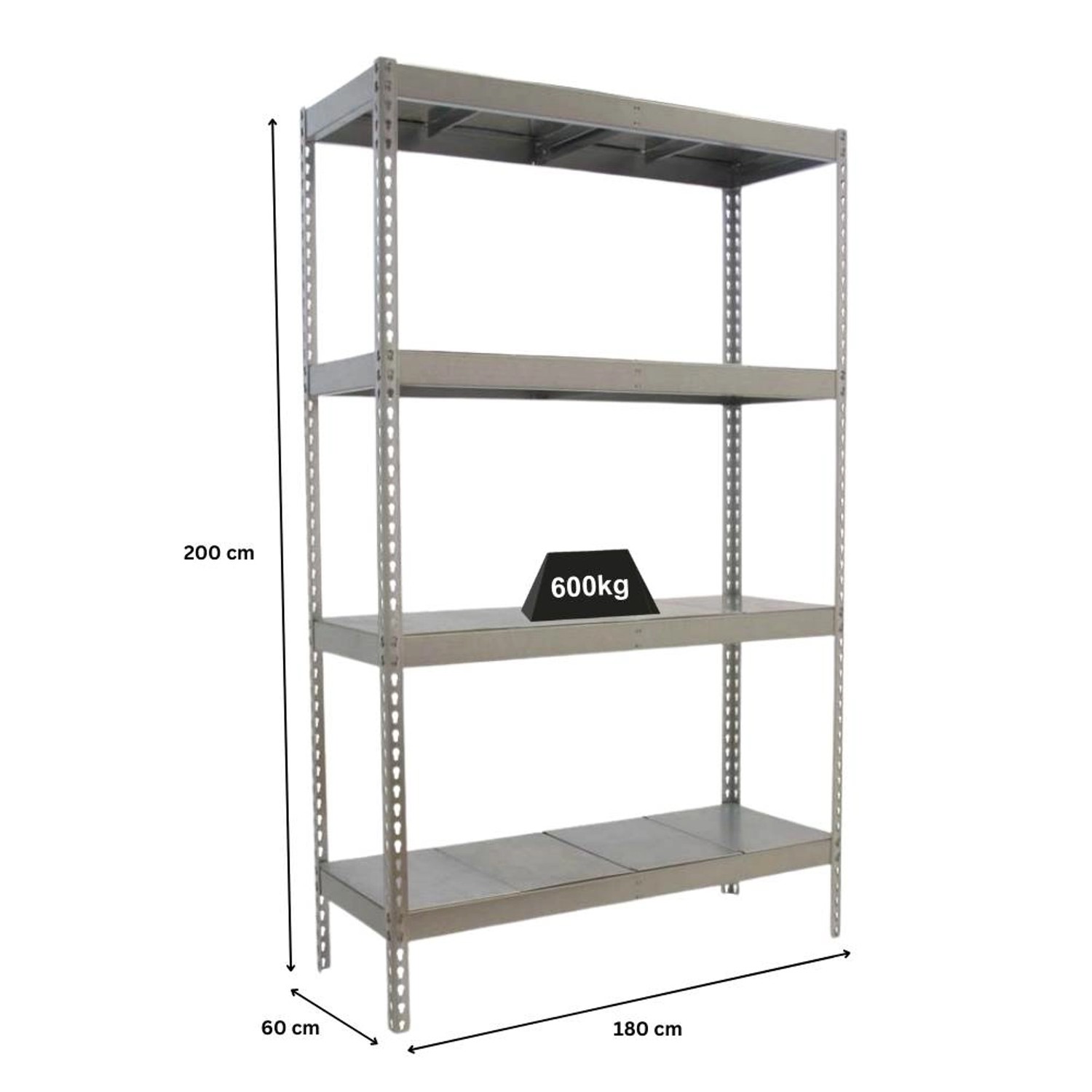 Graues PROREGAL Schwerlastregal Metal Beast mit 4 Böden, 200x180x60cm, Fachlast 600kg.