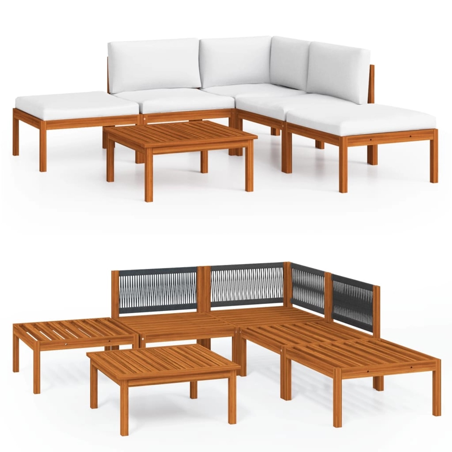 vidaXL 6-tlg Garten-Lounge-Set mit Kissen Creme Massivholz Akazie