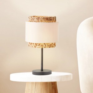 Brilliant Tischleuchte Waterlilly, 45 cm, schwarz/natur. Design-Tischlampe mit Textilschirm und Wasserhyazinthe.