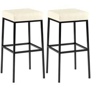 2er Set Barhocker BIDAN, creme Kunstleder, schwarzes Metallgestell, quadratische Sitzfläche.