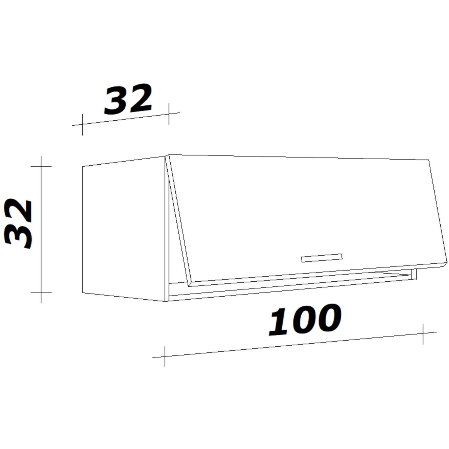 Skizze: Flex-Well Exclusiv Kurz-Oberschrank Capri, 100x32 cm, schwarz matt/Eiche, Küchen-Hängeschrank.