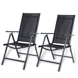 2er Set CCLIFE Gartenstühle, klappbare Hochlehner aus Alu, dunkelgrau. Gartenmöbel für Balkon und Terrasse.