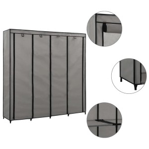 Grauer vidaXL Kleiderschrank mit 4 Fächern und Stoffbezug. Ideal zur Aufbewahrung von Kleidung.