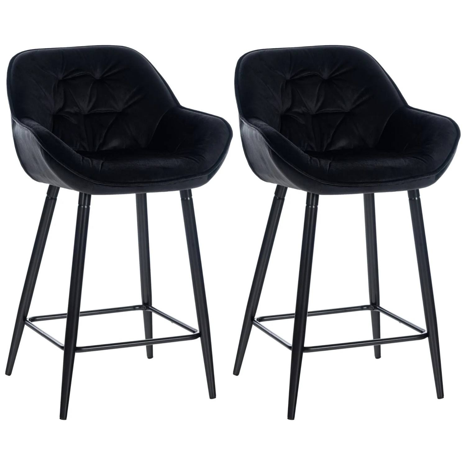 DELUKE 2er Set Barhocker KUTOR Samt Schwarz 54x57,5x93,5cm Barstuhl Mit Lehne Tresenhocker Tresenstuhl