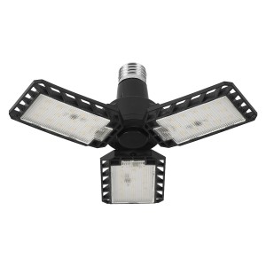 Ledvance Highbay E27 LED Deckenleuchte mit drei klappbaren Lichtflügeln in Schwarz.