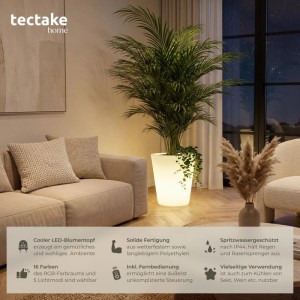 Tectake LED-Leuchtzylinder Luminous Curve Cooler als Blumentopf mit Pflanze. Indirekte Beleuchtung, 16 RGB-Farben, 5 Modi.
