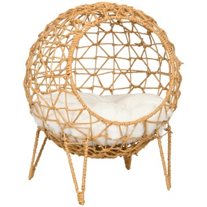 Pawhut Rattan Katzenkorb mit Kissen, erhöhtes Design. Katzenkorb aus Rattan mit weichem Kissen.