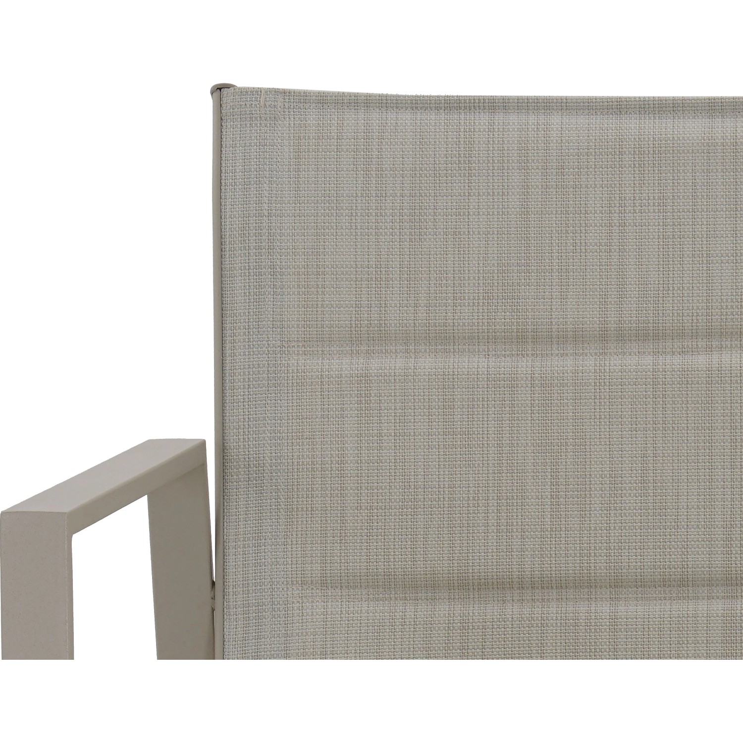 Detailansicht Gartenmöbel-Set Jamapa: Sessel mit hellgrauem Stahlrahmen und Textilbespannung.