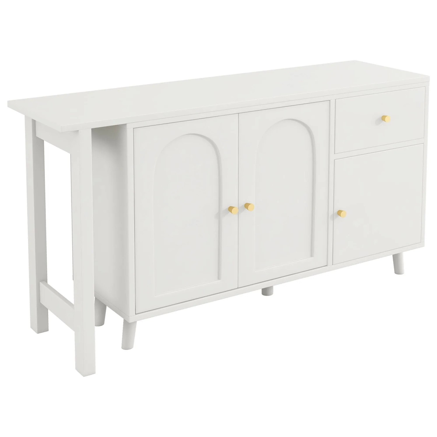 okwish Schreibtisch mit Sideboard 3 Türen und 1 Schublade 120 × 40 cm Weiß