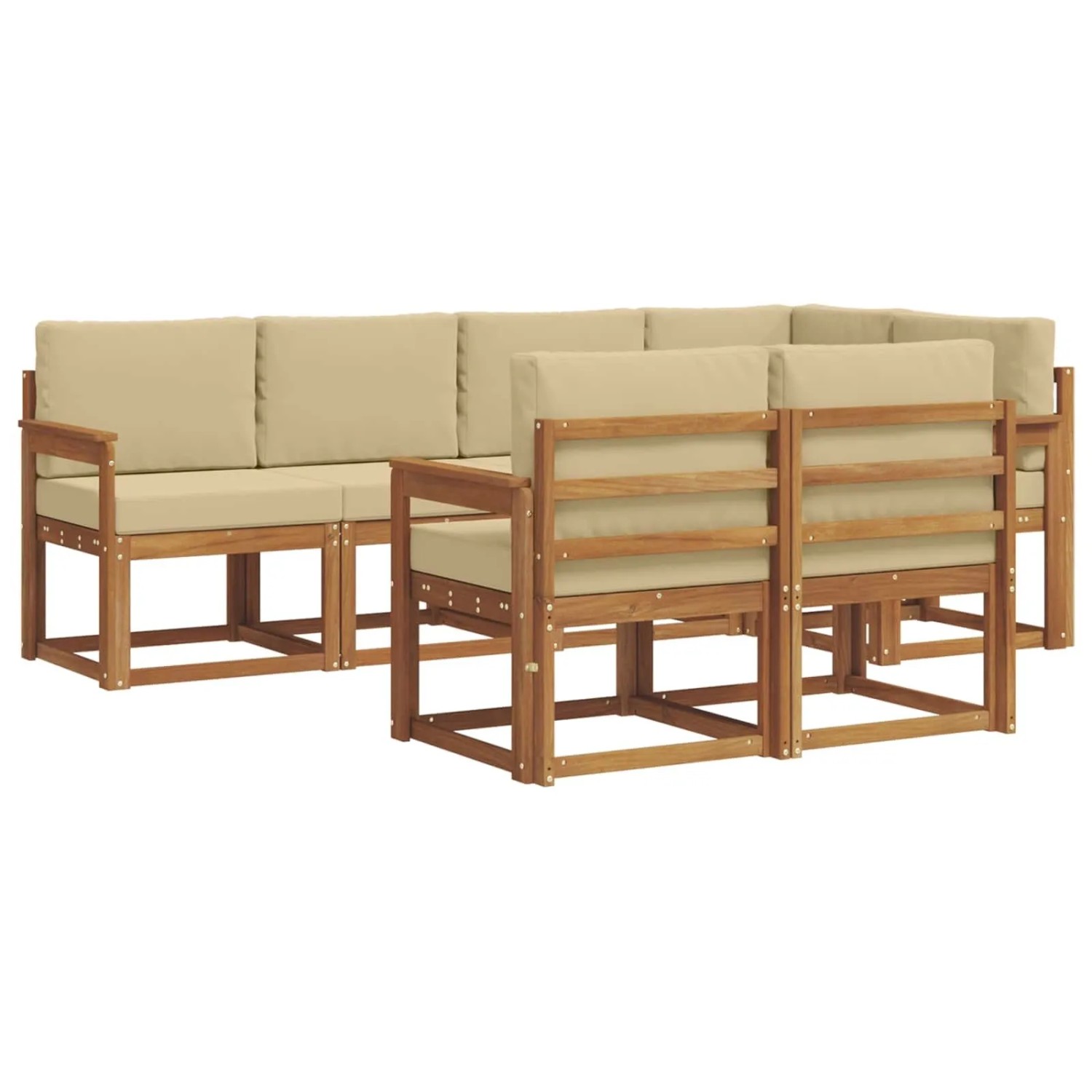 vidaXL Outdoor-Sofagarnitur mit Kissen 7-Tlg Natur und Beige 3366526