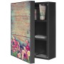 Banjado XXL Medizinschrank, abschließbar, anthrazit mit Blumenmotiv. Bad-Standregal für Ihre Hausapotheke.