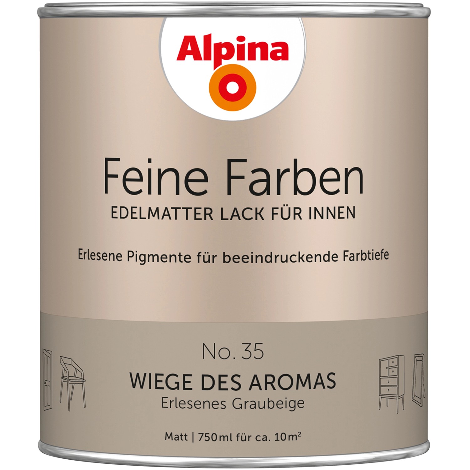 Thumbnail - Alpina Feine Farben Lack No. 35 Wiege des Aromas® Grau-Beige edelmatt 750 ml