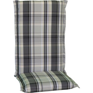 Beo Hochlehner-Saumauflage Atika Karo, Gartenstuhlauflage mit grau-beige Karomuster.