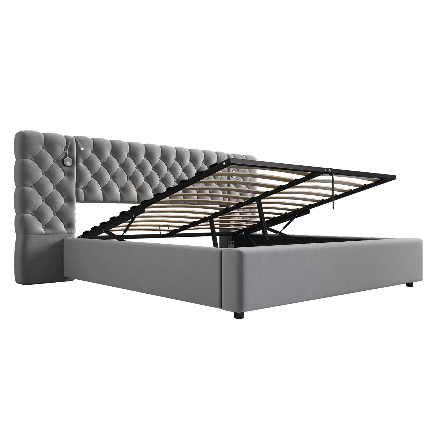 okwish Polsterbett 160x200cm mit LED Beleuchtung Schlafzimmer Grau ohne Matratze
