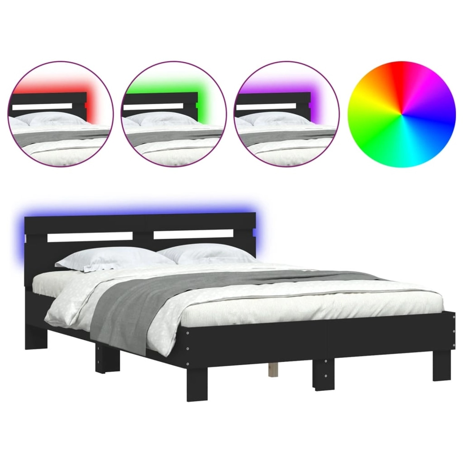 vidaXL Bettgestell mit Kopfteil LED-Beleuchtung Schwarz 135x190 cm 3207568 günstig online kaufen