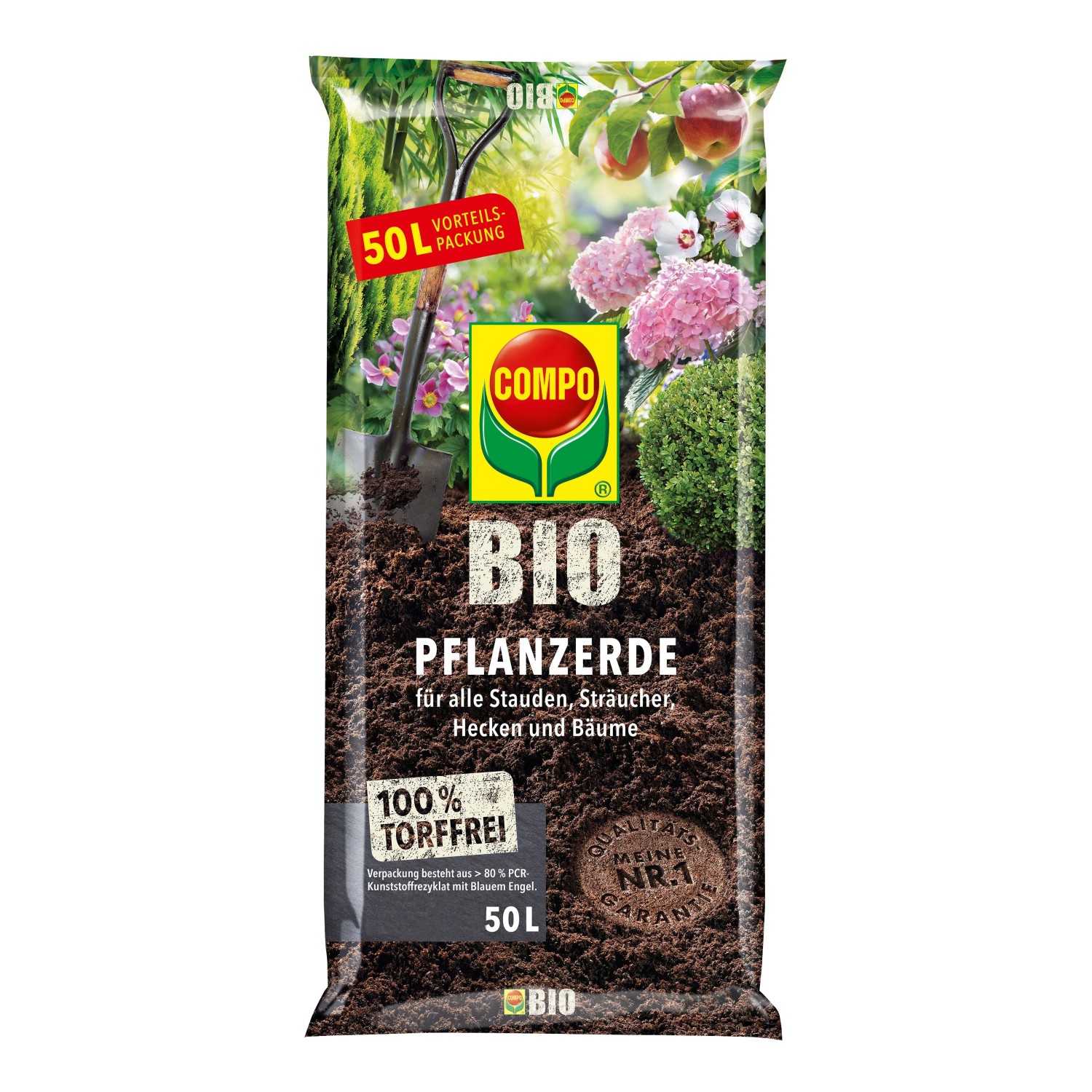 Compo Bio Pflanzerde, 50L Sack torffrei für Garten, Stauden, Sträucher und Bäume.