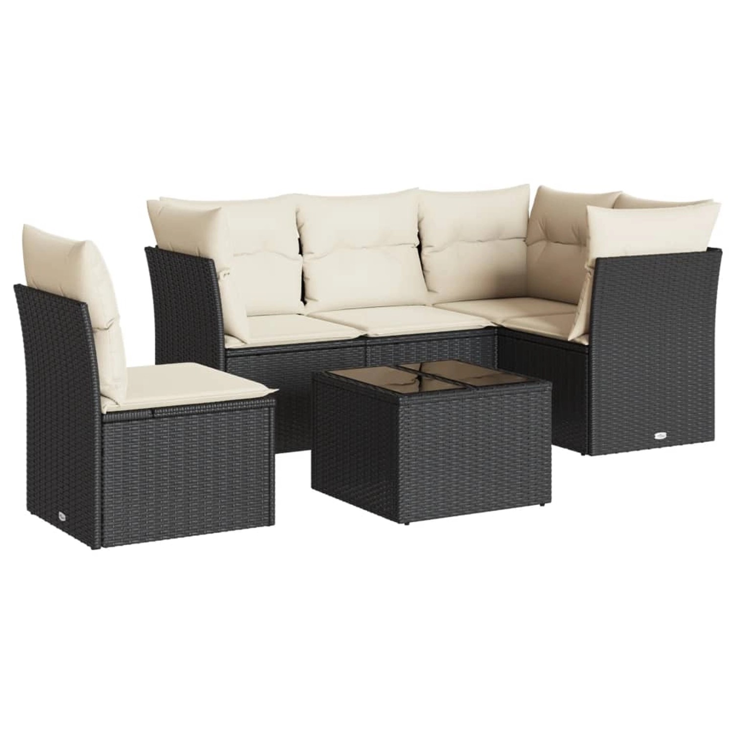 vidaXL 6-tlg Garten-Sofagarnitur mit Kissen Schwarz Poly Rattan Modell 90