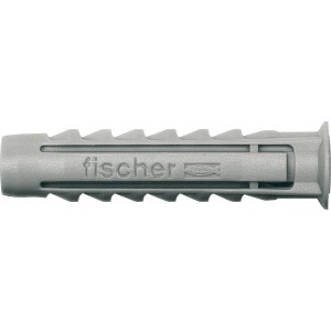 Grauer Fischer Spreizdübel SX 6x30 aus Nylon, geeignet für Voll- und Lochbaustoffe.