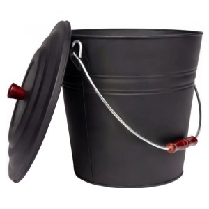 Schwarzer BLACK OAK Ascheeimer KATLA 15L mit Deckel für Kamin & Grill.