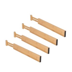 4er Set ausziehbarer Bambus Schubladentrenner Natur Schwarz, rutschfest, für Ordnung in Schubladen.