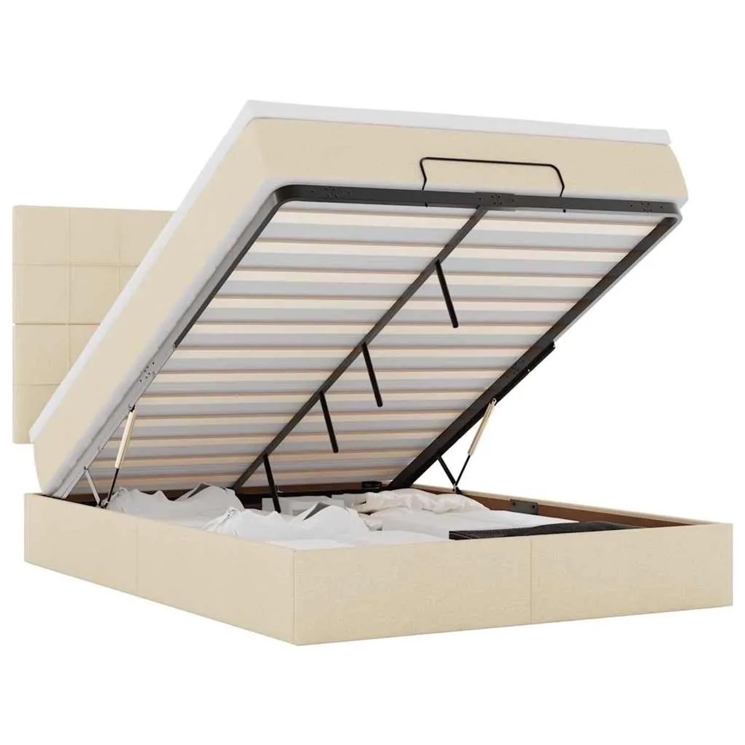 vidaXL Ottoman-Bett mit Matratze Creme 140x190 cm Stoff 3313159