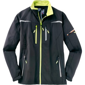 Terrax Workwear Softshelljacke in Schwarz/Limette, Größe 2XL. Arbeitsjacke mit Stehkragen und Reißverschluss.